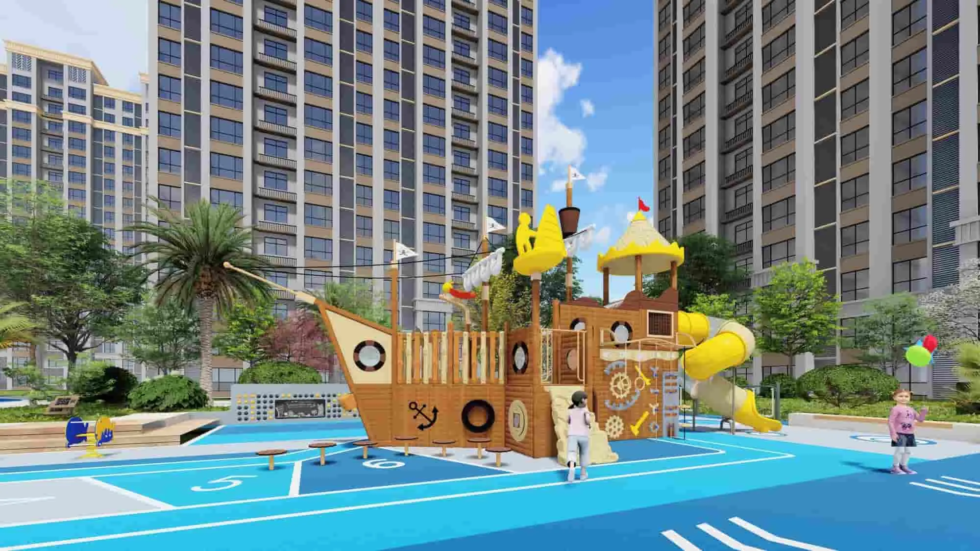 Large Wooden Non-Standard Custom Pirate Ship Combination Slide HD-MHD014