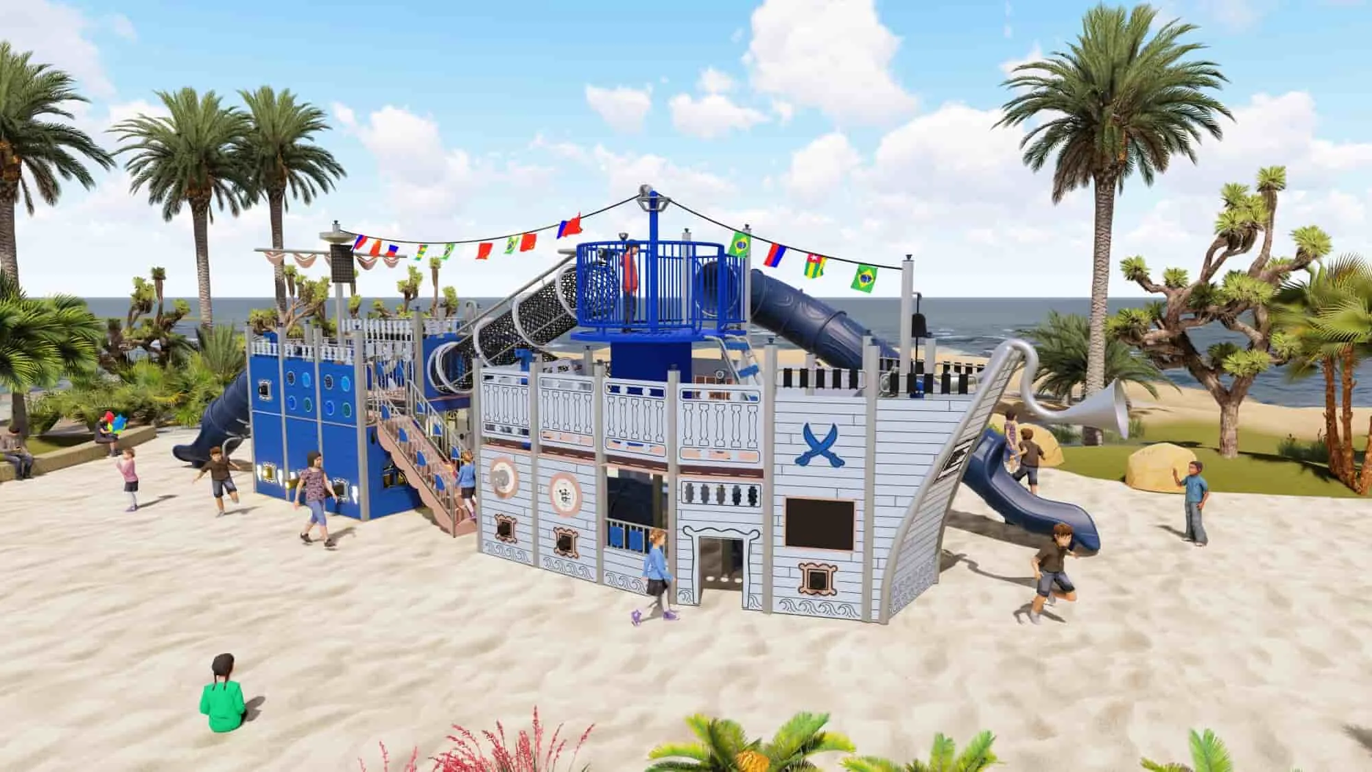 Large Wooden Non-Standard Custom Pirate Ship Combination Slide HD-MHD015