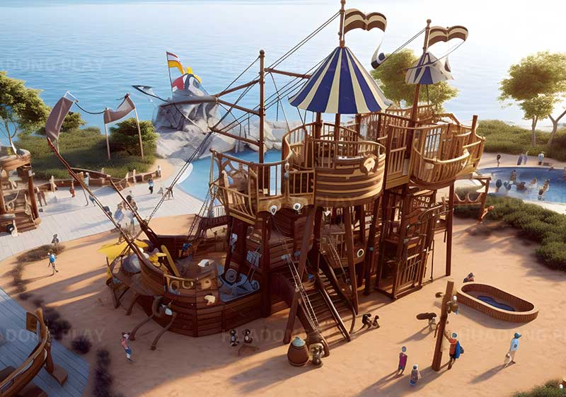 3D-Rendered Pirate Ship Theme Park